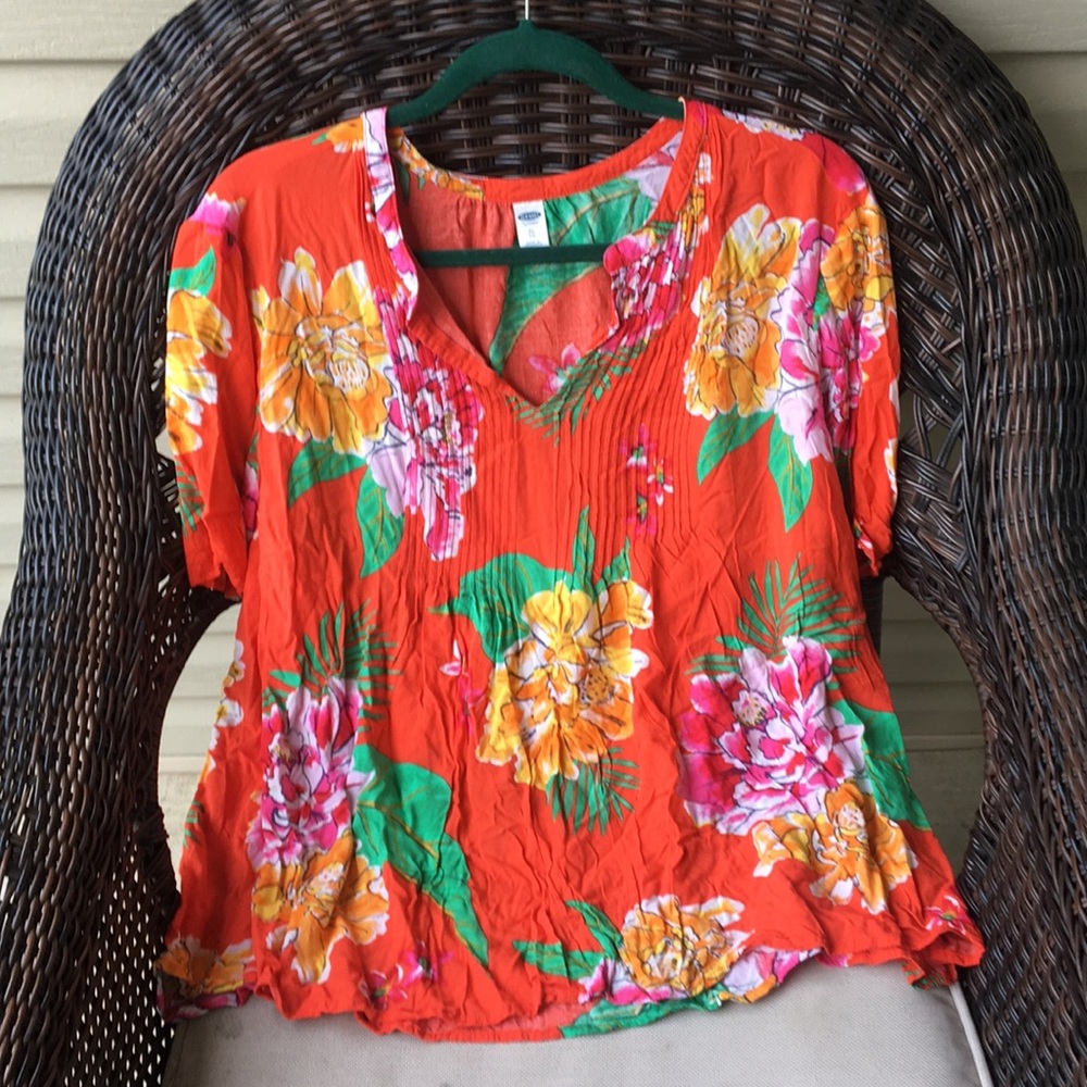 Old Navy Orange Tropical Top XL